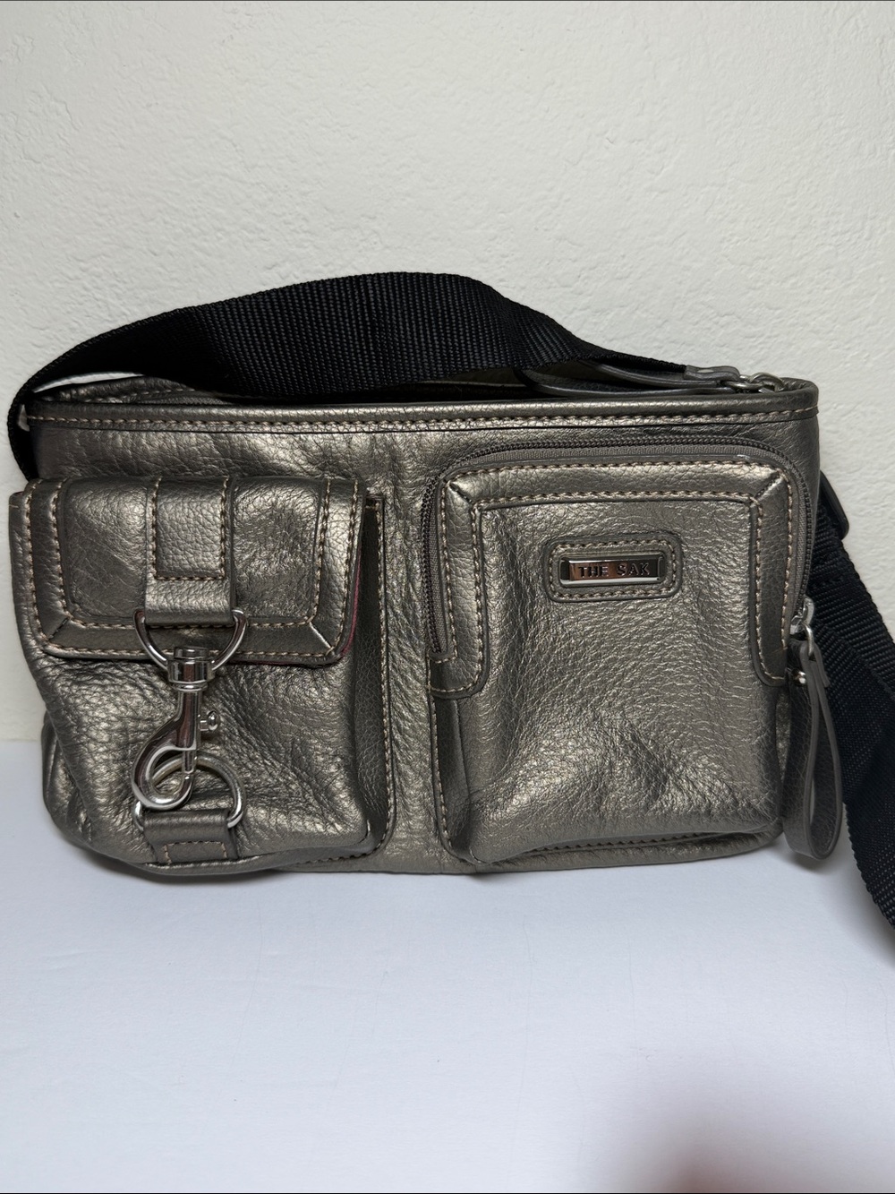 The Sak Unisex Leather Belt Bum Fanny Pack Crossbody Waist Bag Silver Gray